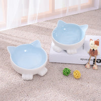 HKM-2956093 Ceramic Anti-Tip Slanted Cat Bowl in Pink, Blue, and Green Options