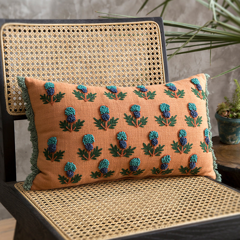 HKM-295635 Handmade Vintage Embroidered Cotton Throw Pillow - 30 x 50 cm - Dry Clean Only