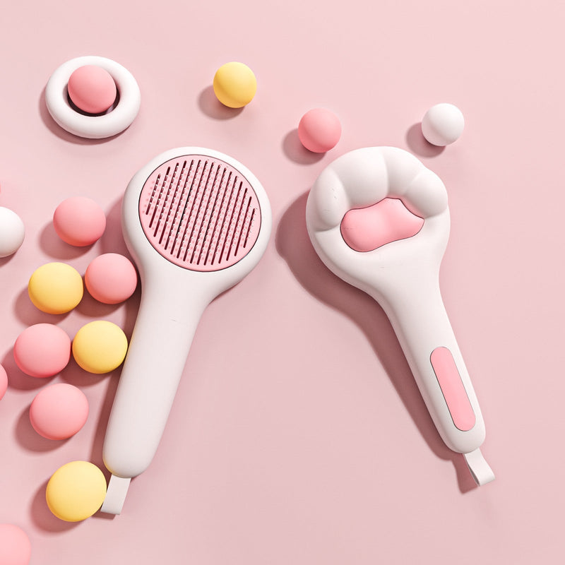 HKM-295635 Pet Massage Comb for Cats and Dogs - One Button Design, Pink, ABS+TPR+Stainless Steel, Size 210mm x 90mm x 42mm