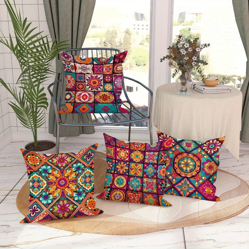 HKM-295827 Geometric Pattern Bohemian Style Linen Pillow Cover 45x45cm