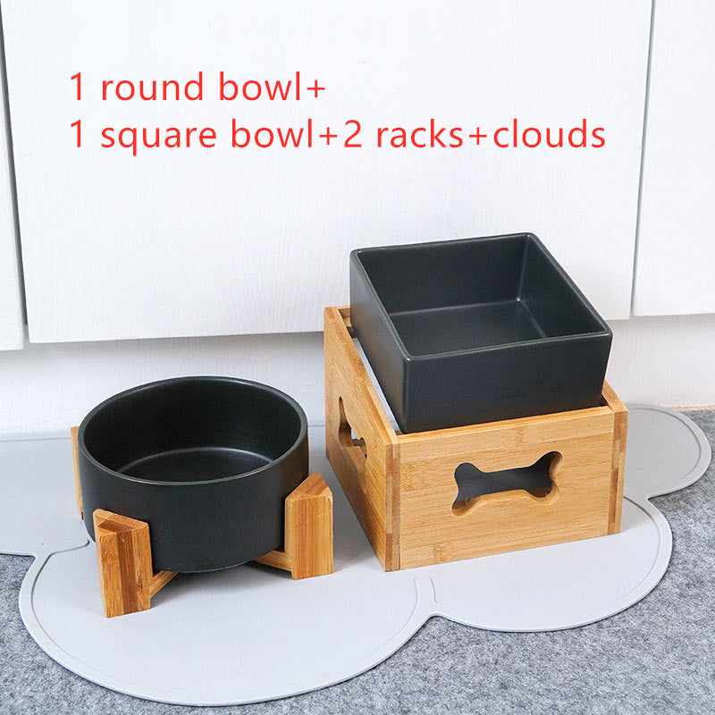 HKM-2960061 Creative Multifunctional Porcelain Fruit Dessert Bowl with Bamboo Mat in Various Colors