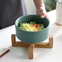 HKM-2960061 Creative Multifunctional Porcelain Fruit Dessert Bowl with Bamboo Mat in Various Colors
