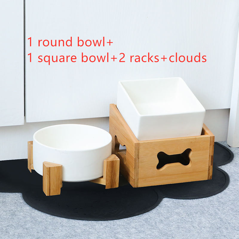 HKM-2960061 Creative Multifunctional Porcelain Fruit Dessert Bowl with Bamboo Mat in Various Colors
