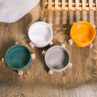 HKM-2960061 Creative Multifunctional Porcelain Fruit Dessert Bowl with Bamboo Mat in Various Colors