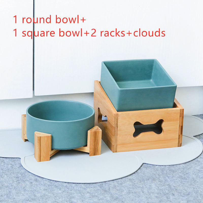 HKM-2960061 Creative Multifunctional Porcelain Fruit Dessert Bowl with Bamboo Mat in Various Colors