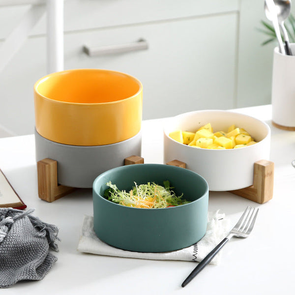 HKM-2960061 Creative Multifunctional Porcelain Fruit Dessert Bowl with Bamboo Mat in Various Colors