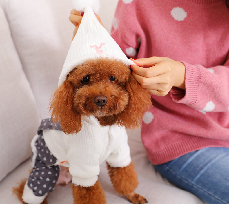 HKM-2960445 Cozy Thick Polyester and Wool Pet Outfit for Small Puppies in White and Pink