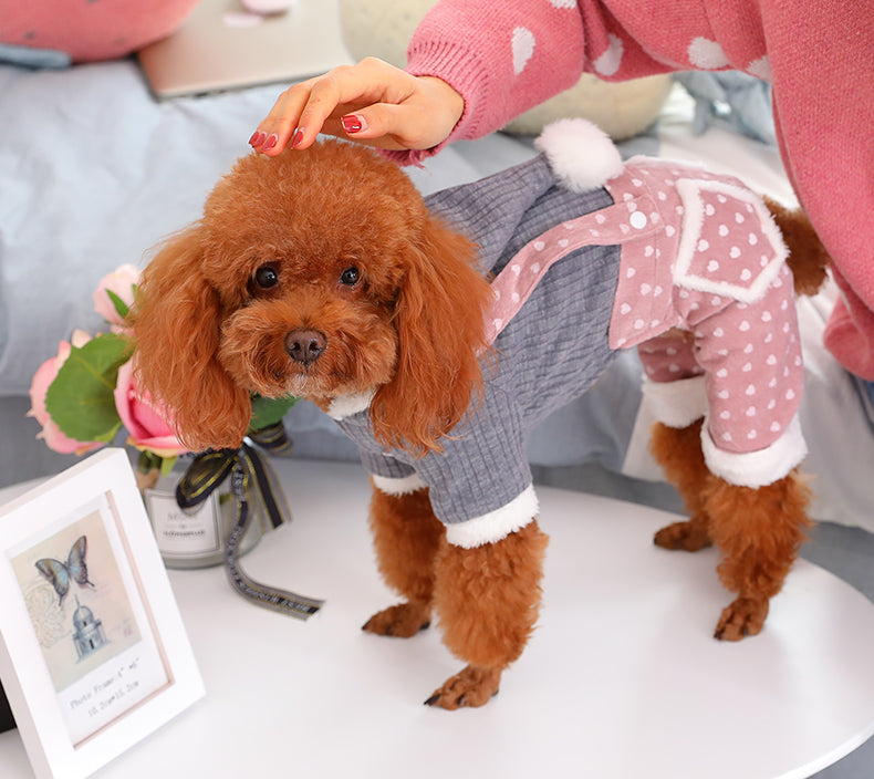 HKM-2960445 Cozy Thick Polyester and Wool Pet Outfit for Small Puppies in White and Pink