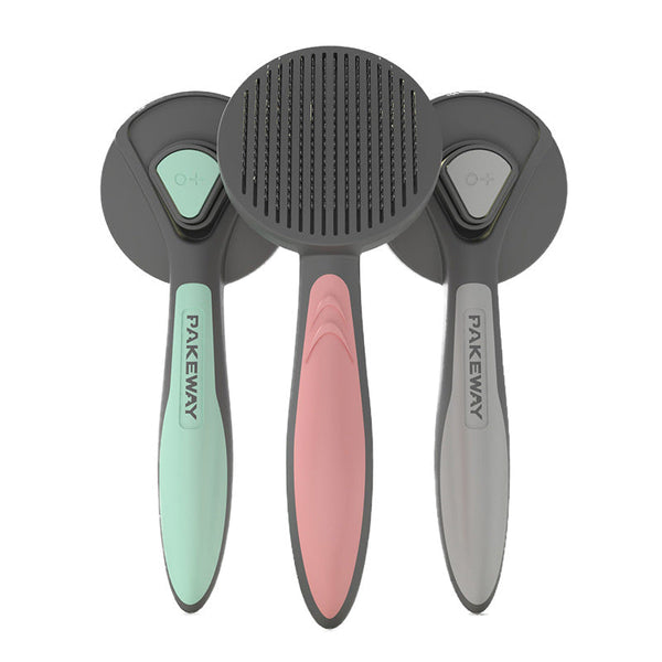 HKM-2961469 Pet Hair Combing Brush with Floating Design - Ergonomic Handle in Mint Green, Cherry Blossom, and Gentleman Grey