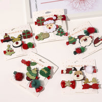 HKM-296147 Christmas-Themed Children's Hairpin Set - 5 Duck Beak Clips with Elk, Tree, Santa Designs