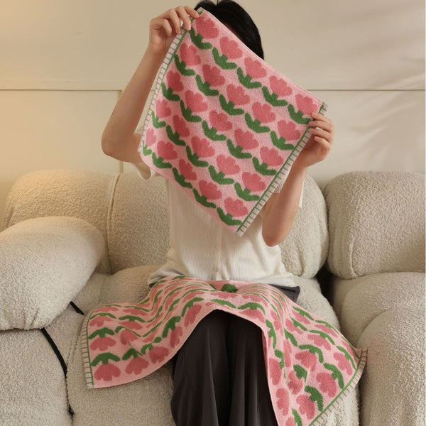 HKM-296275 Xinjiang Long-staple Cotton Small Tulip Towel Set - Soft Powder & Purple Options, 3 Sizes Available