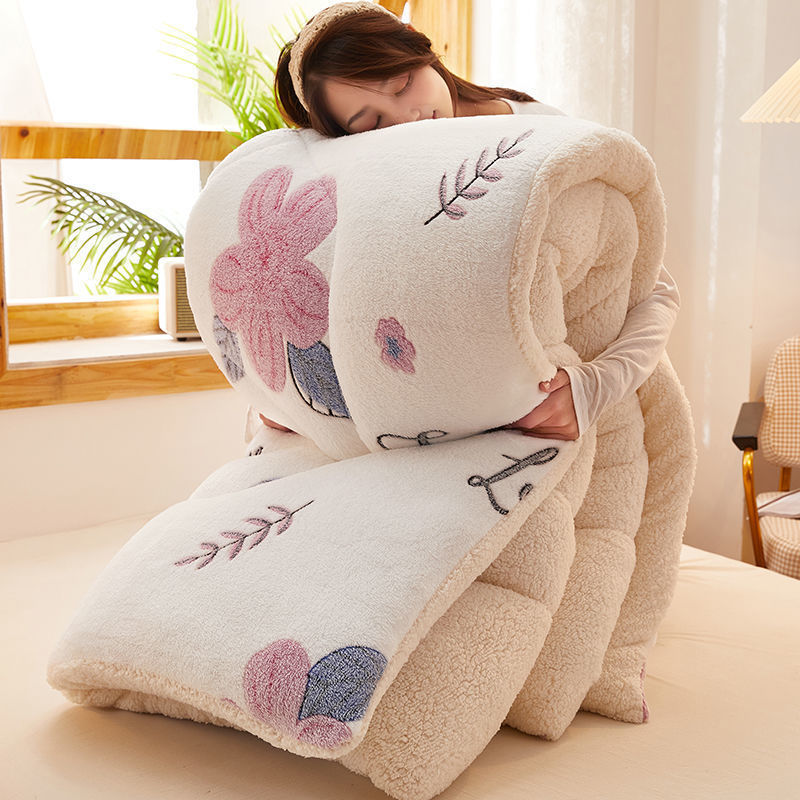 HKM-296339 Winter Thick Lamb Velvet Quilt - Cozy Floral Designs, Multiple Sizes Available