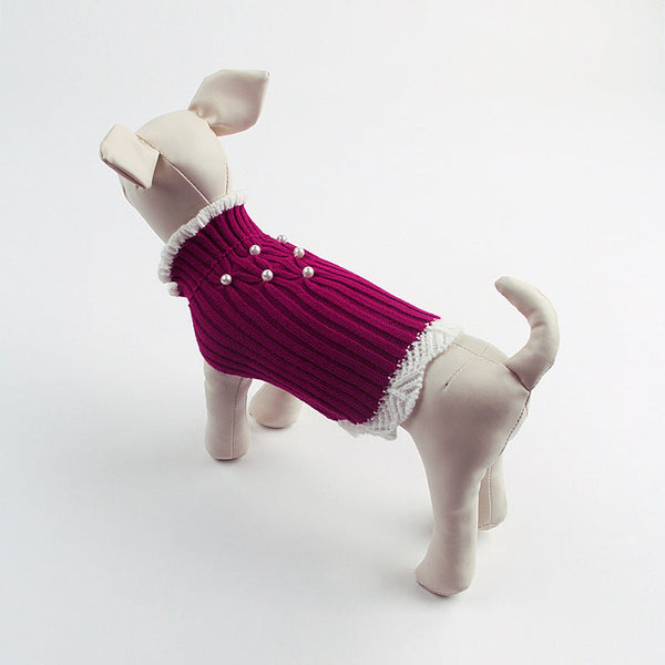 HKM-2963645 Knitted Acrylic Dog Sweater with Rhinestone Lace for Stylish Pets