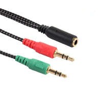 HKM-296403 Dual Output Audio Adapter Cable for Mobile, MP3, Computer, and Tablet - 3.5mm Braided Wire - 21CM Length