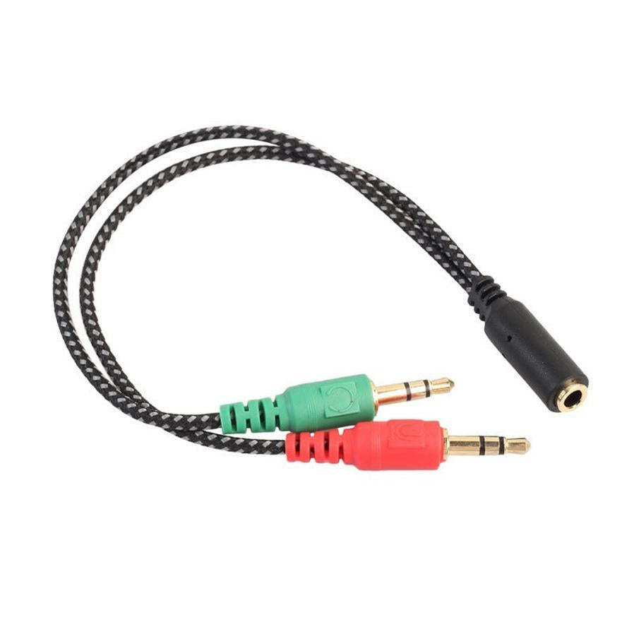 HKM-296403 Dual Output Audio Adapter Cable for Mobile, MP3, Computer, and Tablet - 3.5mm Braided Wire - 21CM Length
