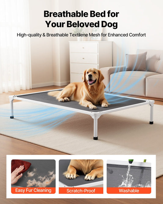 HKM-2964285 Elevated Dog Bed for Large Dogs - Portable Raised Dog Cot with Breathable Teslin Mesh and Aluminum Frame