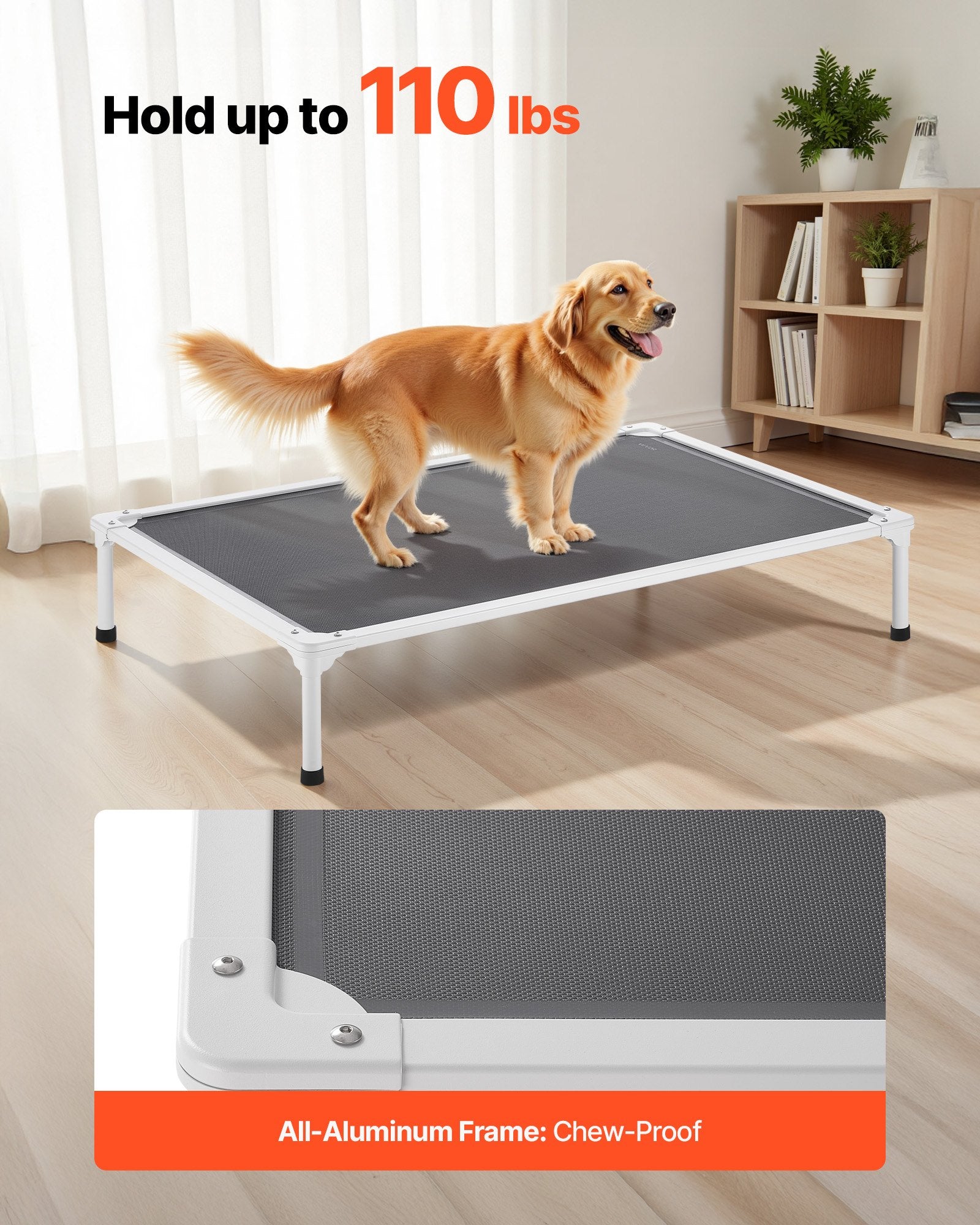 HKM-2964285 Elevated Dog Bed for Large Dogs - Portable Raised Dog Cot with Breathable Teslin Mesh and Aluminum Frame
