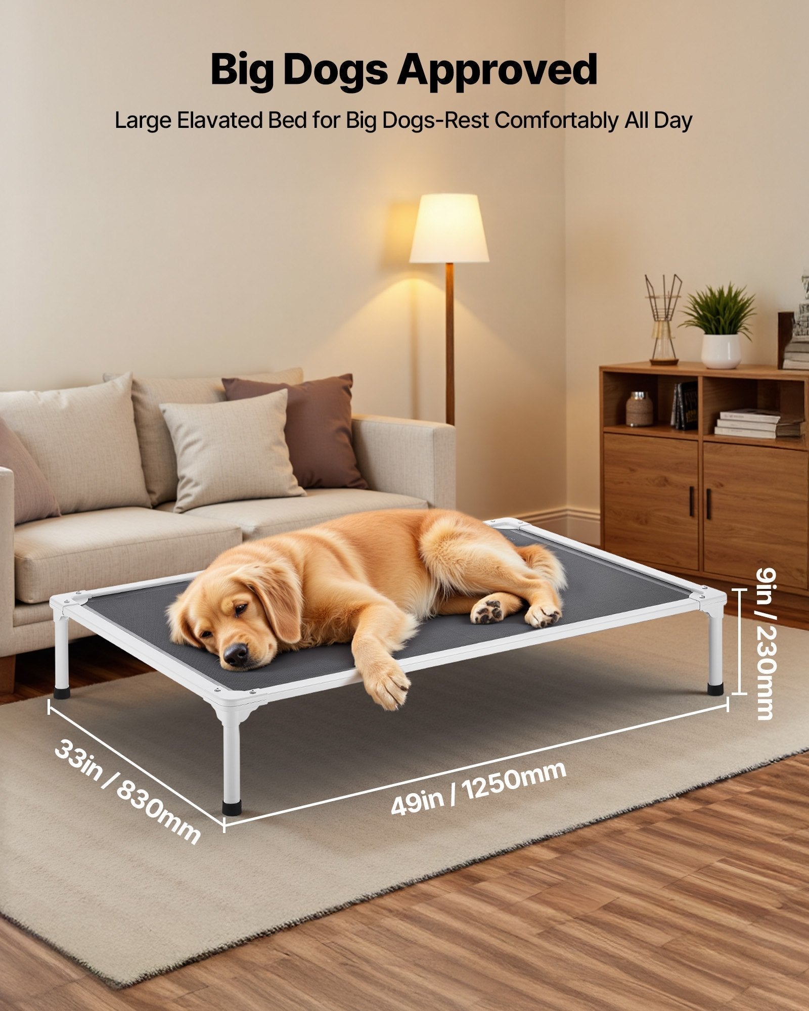 HKM-2964285 Elevated Dog Bed for Large Dogs - Portable Raised Dog Cot with Breathable Teslin Mesh and Aluminum Frame