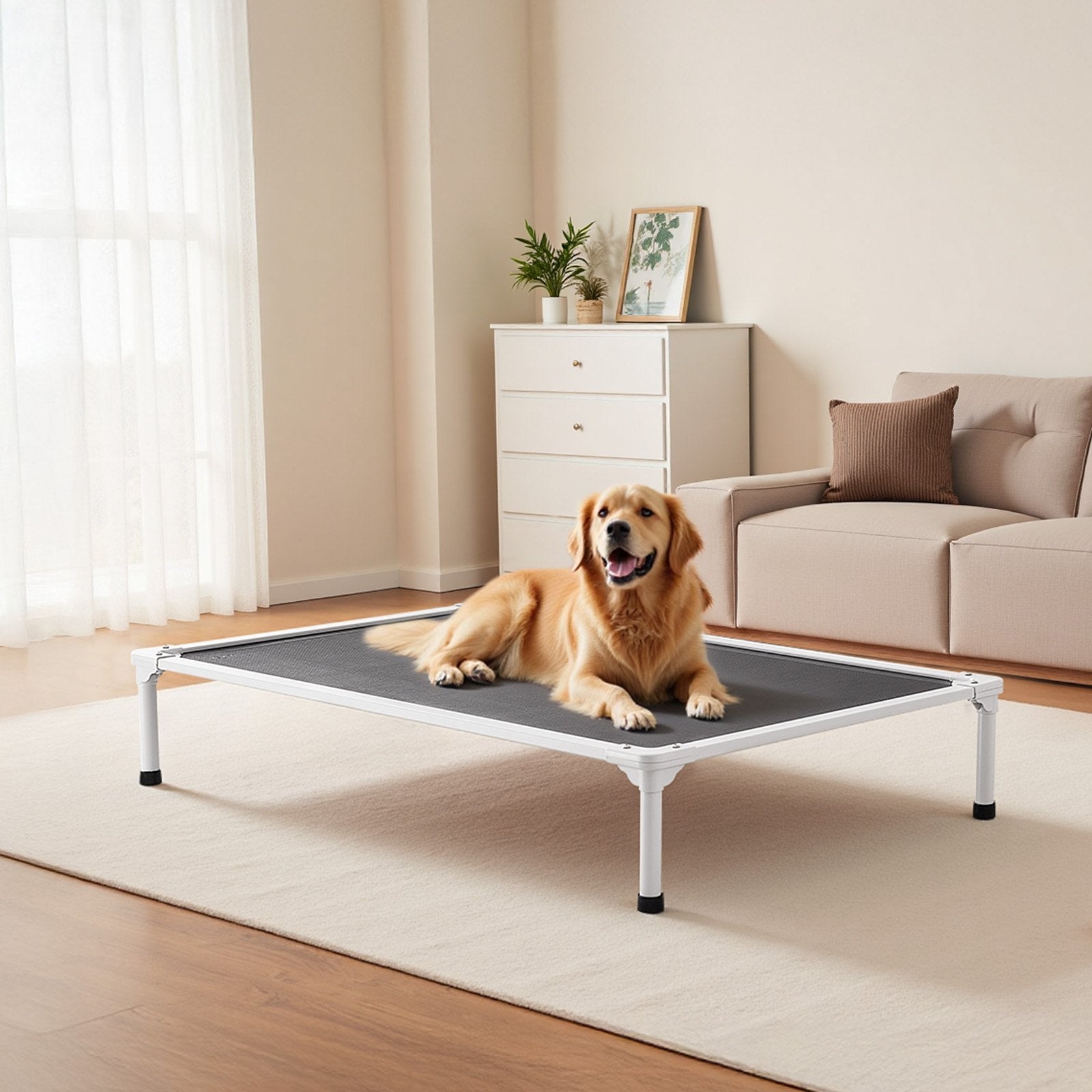 HKM-2964285 Elevated Dog Bed for Large Dogs - Portable Raised Dog Cot with Breathable Teslin Mesh and Aluminum Frame