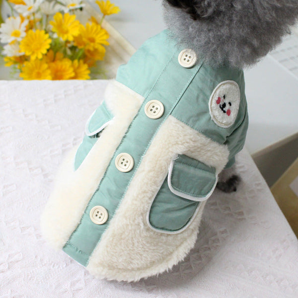 HKM-2965309 Warm Dog Jacket with Padded Double Pockets - British Style, Green and Orange, Sizes XS to XL