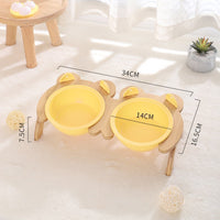HKM-2965821 Cervical Spine Tilt Ceramic Cat Feeding Bowl with Bamboo Wood Stand - 14cm Diameter, 350ml Capacity