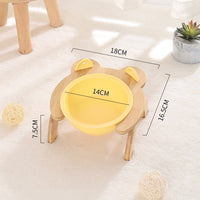 HKM-2965821 Cervical Spine Tilt Ceramic Cat Feeding Bowl with Bamboo Wood Stand - 14cm Diameter, 350ml Capacity