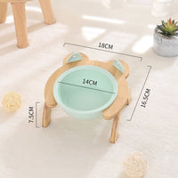 HKM-2965821 Cervical Spine Tilt Ceramic Cat Feeding Bowl with Bamboo Wood Stand - 14cm Diameter, 350ml Capacity