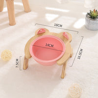 HKM-2965821 Cervical Spine Tilt Ceramic Cat Feeding Bowl with Bamboo Wood Stand - 14cm Diameter, 350ml Capacity