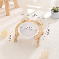HKM-2965821 Cervical Spine Tilt Ceramic Cat Feeding Bowl with Bamboo Wood Stand - 14cm Diameter, 350ml Capacity