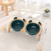 HKM-2965821 Cervical Spine Tilt Ceramic Cat Feeding Bowl with Bamboo Wood Stand - 14cm Diameter, 350ml Capacity