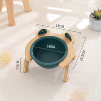 HKM-2965821 Cervical Spine Tilt Ceramic Cat Feeding Bowl with Bamboo Wood Stand - 14cm Diameter, 350ml Capacity