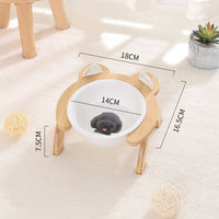HKM-2965821 Cervical Spine Tilt Ceramic Cat Feeding Bowl with Bamboo Wood Stand - 14cm Diameter, 350ml Capacity