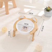 HKM-2965821 Cervical Spine Tilt Ceramic Cat Feeding Bowl with Bamboo Wood Stand - 14cm Diameter, 350ml Capacity