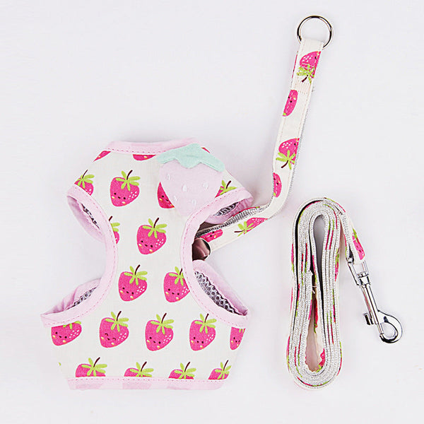 HKM-2967101 Adorable Cat Traction Rope in Cute Fruit Design - Adjustable Nylon Walking Leash for Cats