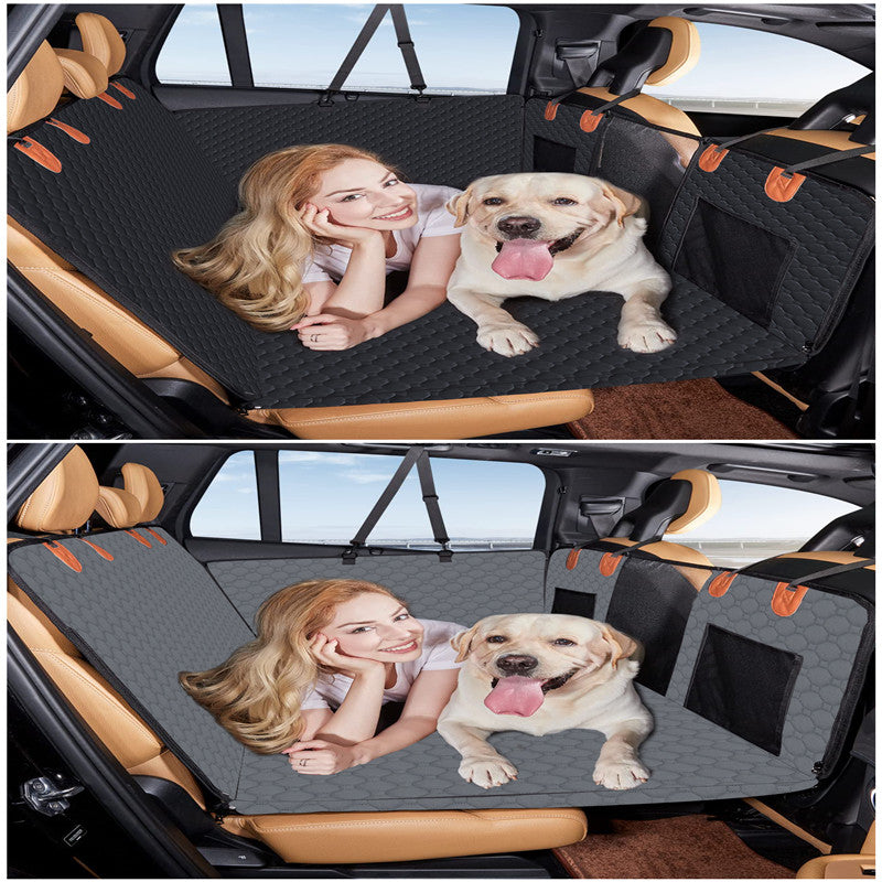 HKM-2967485 Lengthened Vehicle-Mounted Pet Mat Travel Dog Hammock - Honeycomb Pattern Black & Gray, 132x165 Cloth