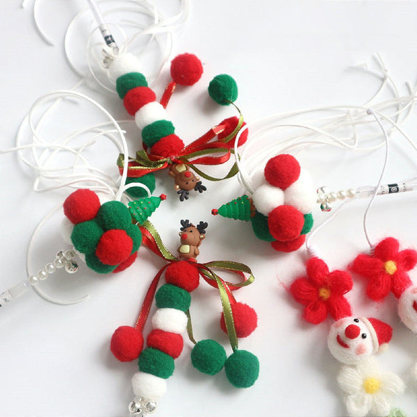 HKM-2967613 Christmas and New Year Handmade Bell Hair Ball Cat Stick and Collar Set
