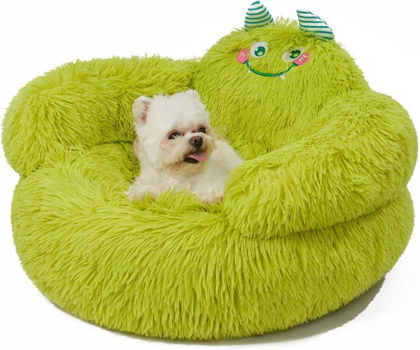 HKM-296851 Cozy Plush Donut Bed for Small Dogs and Cats with High Bolsters and Anti-Slip Base