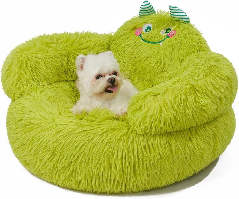 HKM-296851 Cozy Plush Donut Bed for Small Dogs and Cats with High Bolsters and Anti-Slip Base