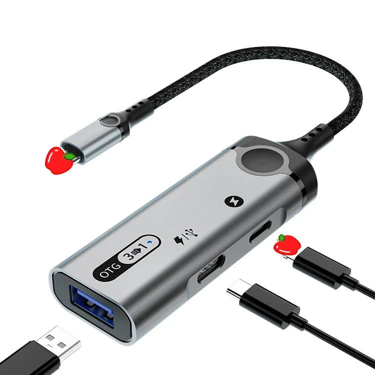 HKM-296915 High-Speed 8-Pin OTG Adapter with USB 3.0 and Type-C Earphone Jack Compatibility