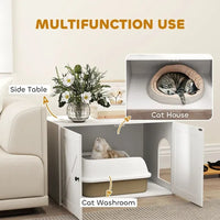 HKM-2969277 Stylish Cat Litter Box Enclosure with Barn Door and Side Access - Modern Furniture Solution