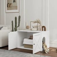 HKM-2969277 Stylish Cat Litter Box Enclosure with Barn Door and Side Access - Modern Furniture Solution