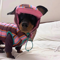 HKM-2969789 Pet Striped Vest with Hat for Autumn and Winter, Casual Polyester Clothing, Multiple Sizes Available