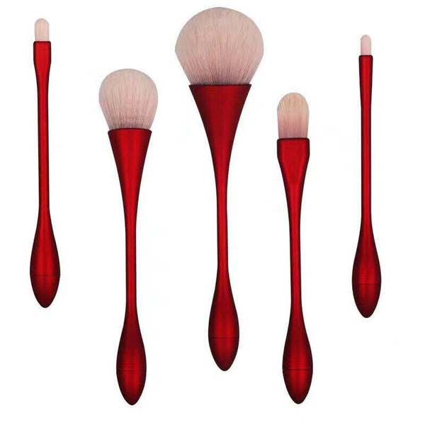 HKM-297235 Portable 5-Piece Makeup Brush Set with Rayon Bristles and PVC Bag - Ideal for Loose Powder Applications