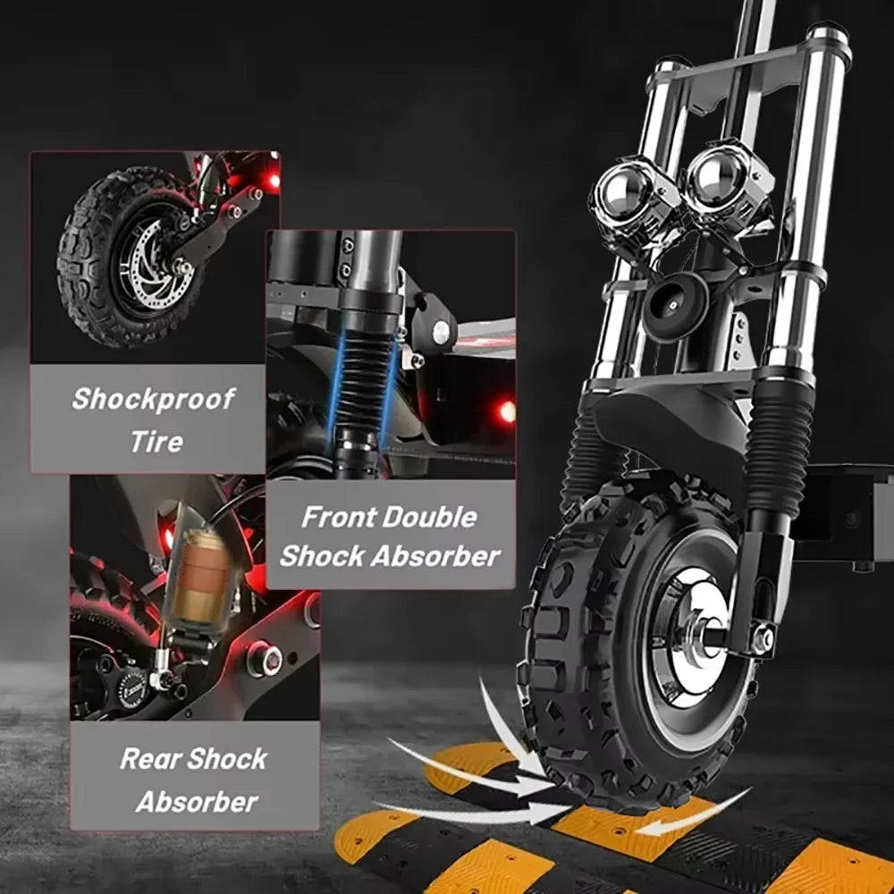 HKM-297363 6000W Dual Motor Electric Scooter with Seat, 72V, 110km Range, 85km/h Speed, Full Suspension, Off-Road Capability