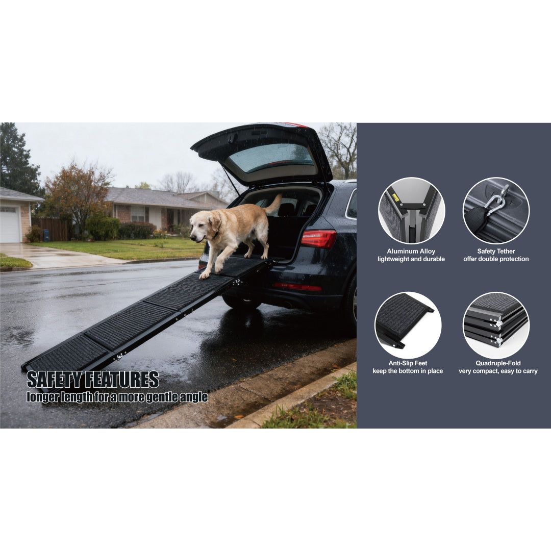 HKM-2974653 Portable Folding Dog Ramp for SUVs and Trucks - 71" Long, 19.5" Wide, Non-Slip Surface, Supports Up to 250 lbs