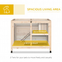 HKM-2975037 Wooden Rabbit Hutch on Wheels, Waterproof Small Bunny Cage with Openable Roof, Removable Tray, Ideal for Indoor/Outdoor Use