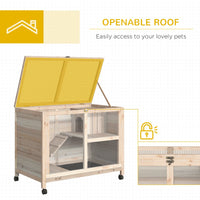 HKM-2975037 Wooden Rabbit Hutch on Wheels, Waterproof Small Bunny Cage with Openable Roof, Removable Tray, Ideal for Indoor/Outdoor Use