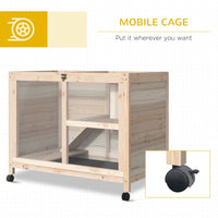 HKM-2975037 Wooden Rabbit Hutch on Wheels, Waterproof Small Bunny Cage with Openable Roof, Removable Tray, Ideal for Indoor/Outdoor Use