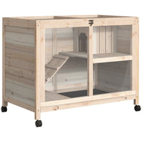 HKM-2975037 Wooden Rabbit Hutch on Wheels, Waterproof Small Bunny Cage with Openable Roof, Removable Tray, Ideal for Indoor/Outdoor Use