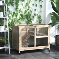 HKM-2975037 Wooden Rabbit Hutch on Wheels, Waterproof Small Bunny Cage with Openable Roof, Removable Tray, Ideal for Indoor/Outdoor Use